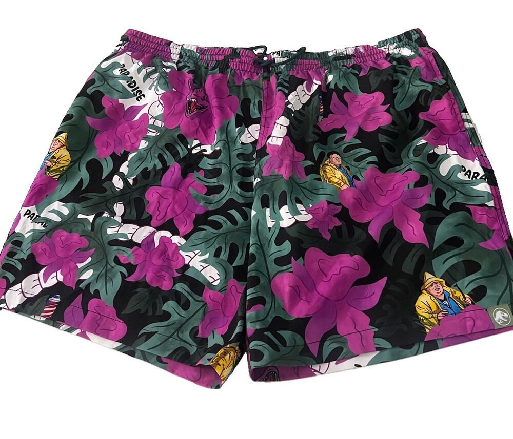 RSVLTS Jurassic Park Dennis Nedry Swim Shorts Mens 2XL Paradise Print Trunks